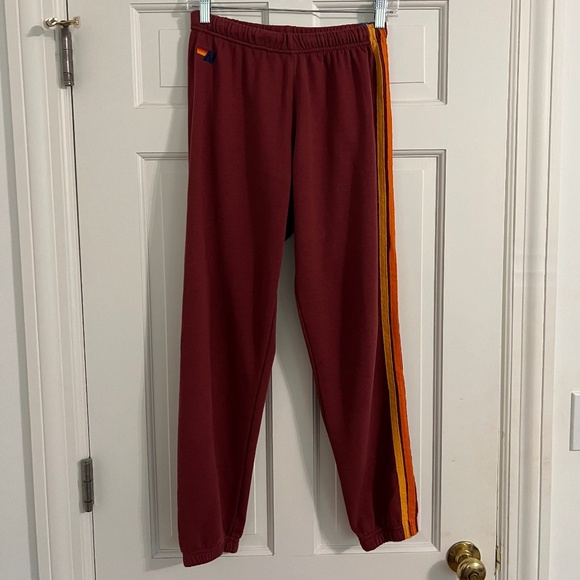 Aviator Nation 5 Stripe Burgundy Sweatpants Size M - Picture 2 of 13